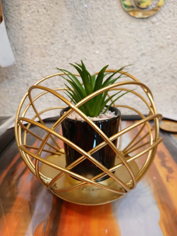 Elegant Golden Orb Decorative Showpiece with Faux Plant